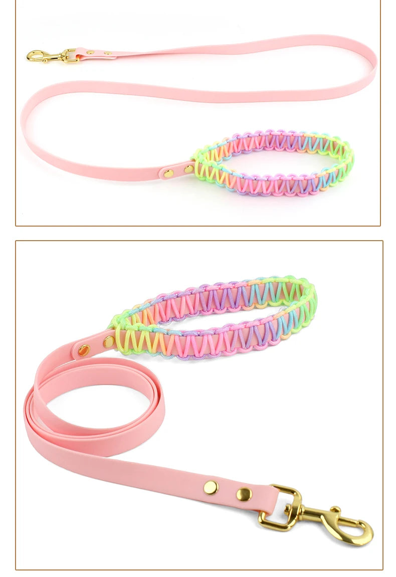 Justerbart Hundhalsband och Koppelset i PVC och Flätad Nylon – Färgglatt och Slitstarkt