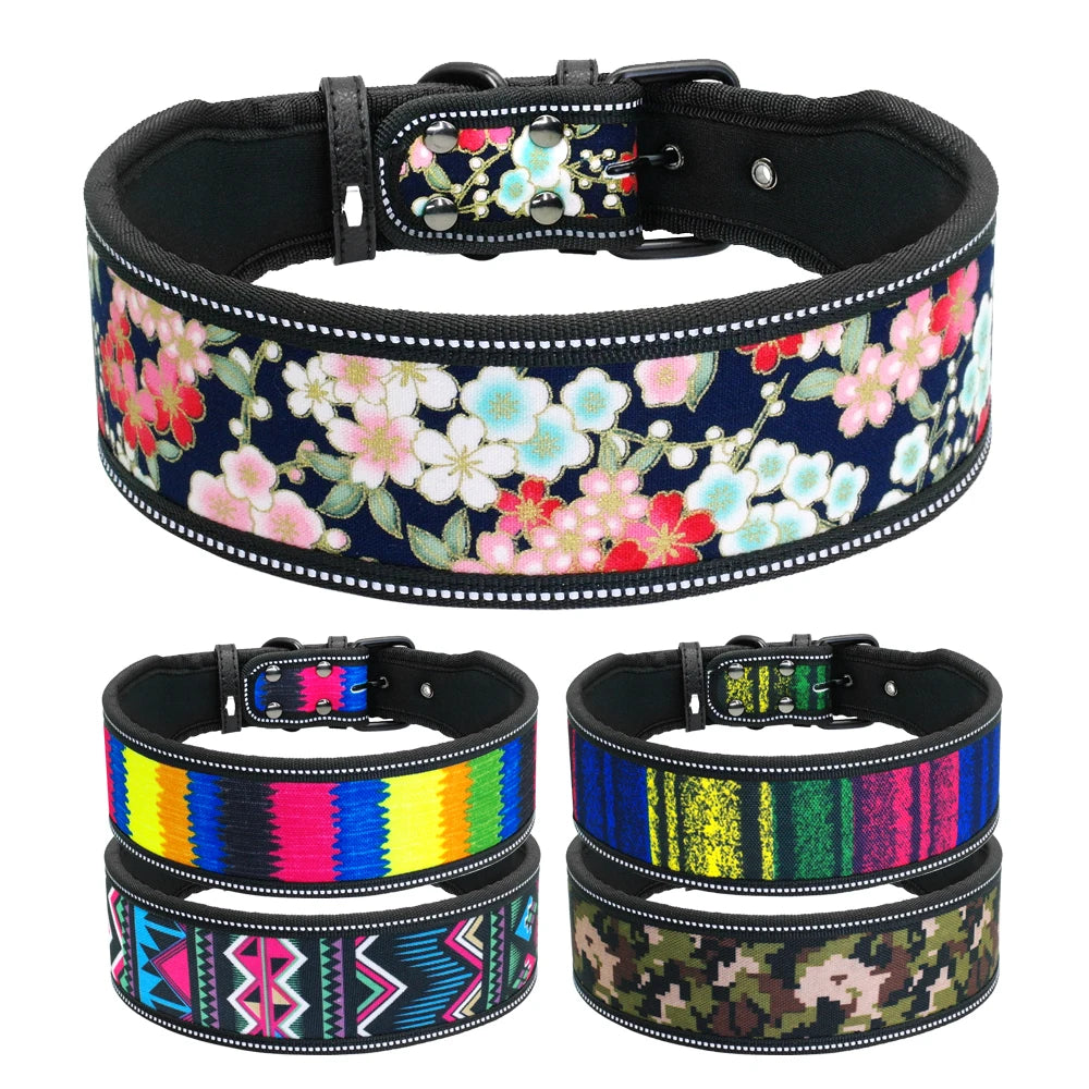 Reflekterande och Mönstrat Nylonhalsband för Medelstora och Stora Hundar