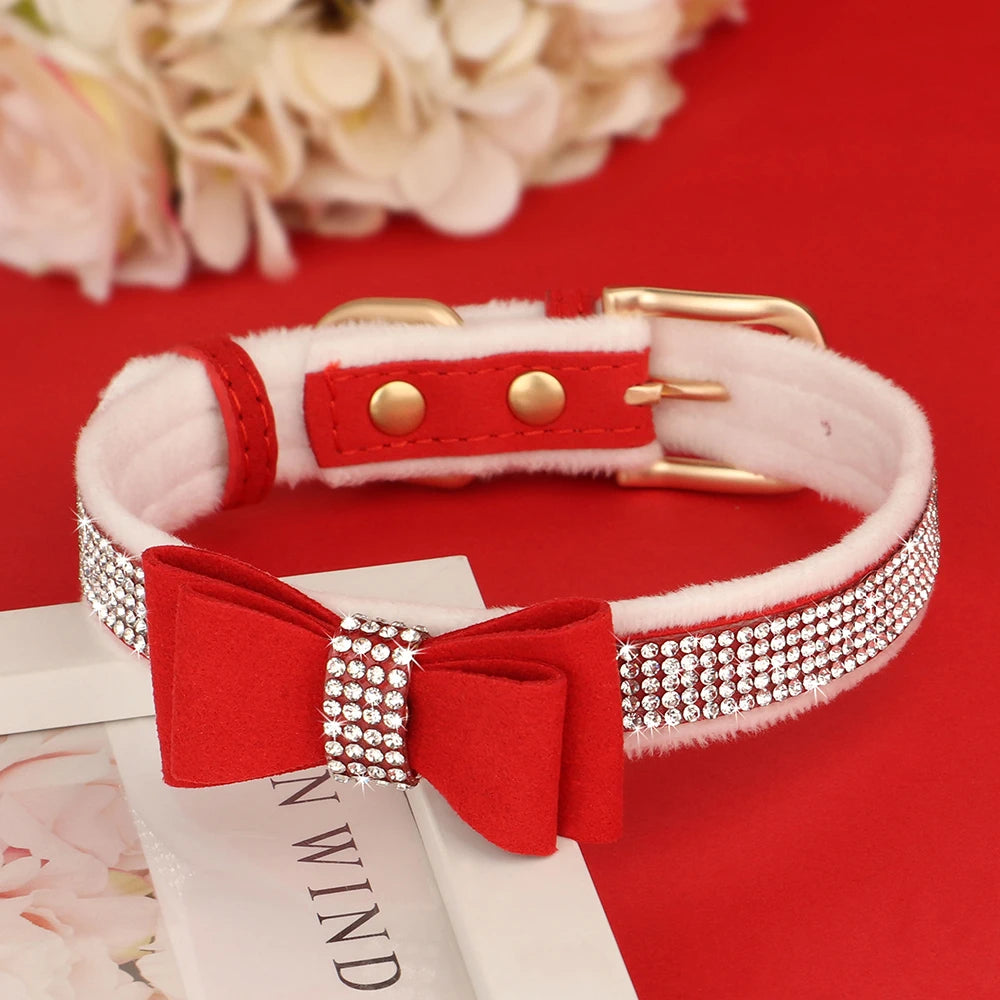 Glittrigt Halsband med Strass och Rosett för Små Hundar och Katter