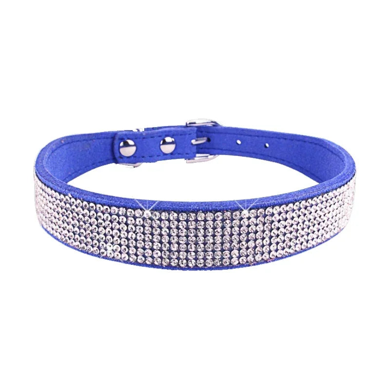 Bling Hundhalsband i Mjuk Mocka Immitation – Justerbart & Glittrande med Strass för Hund & Katt
