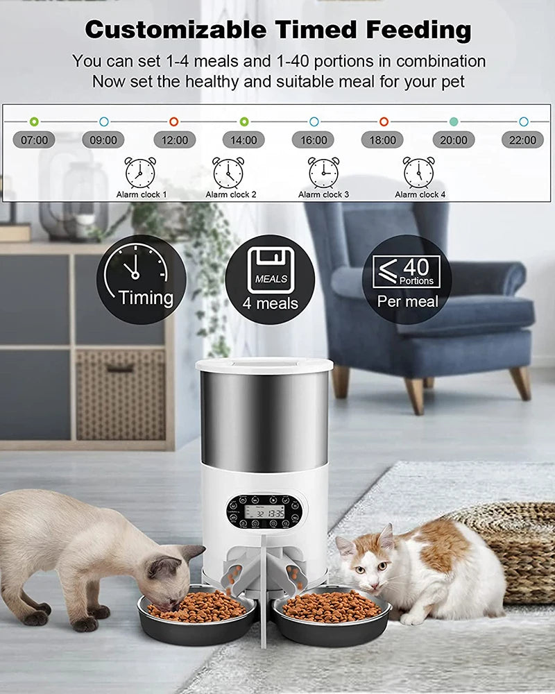 Appstyrd Automatisk Foderautomat för Katt & Hund – 4 Måltider/Dag, Röstinspelning & Sensorstyrd Matning