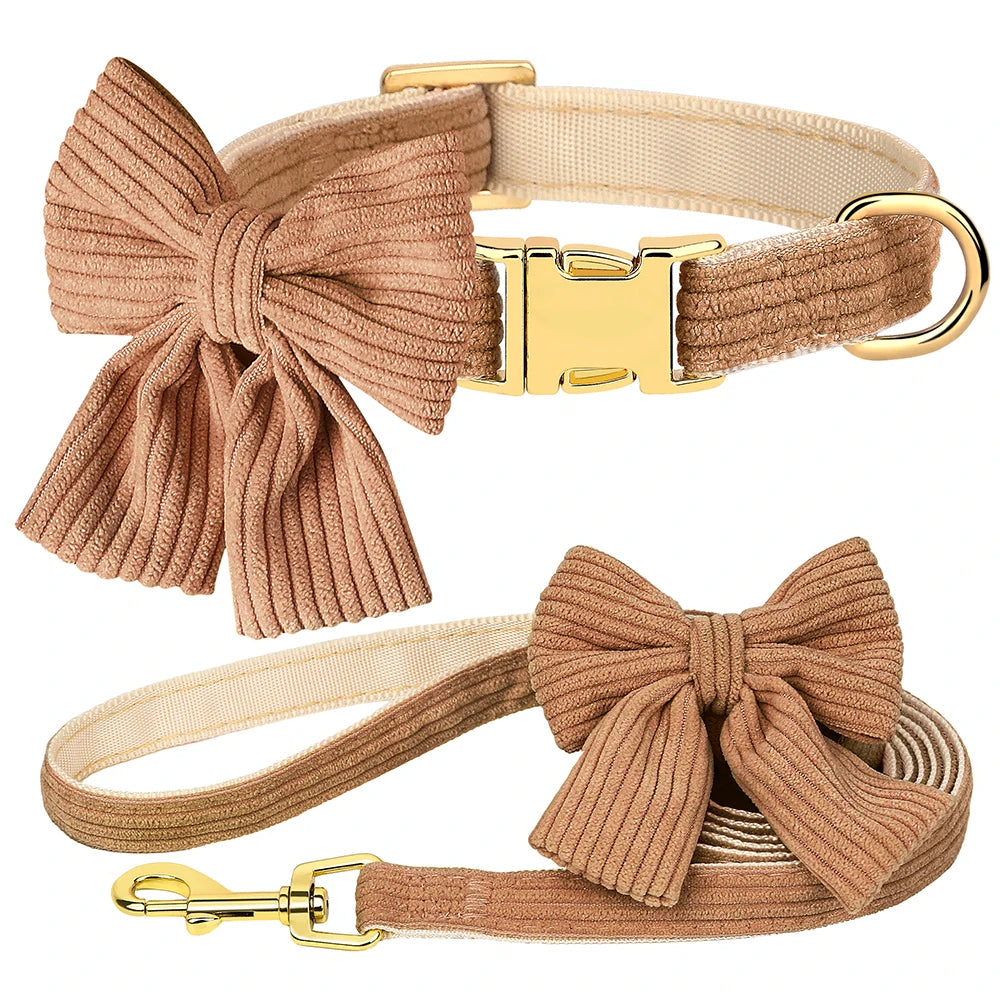 Sött Halsband och Koppelset i Sammet för Små till Medelstora Hundar