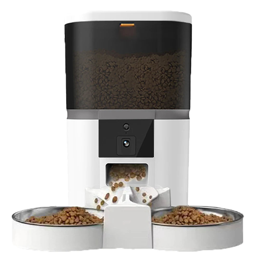 Smart Automatisk Foderautomat 4L för Katt & Liten Hund – Kamera, Röstinspelning & Dubbel Skål