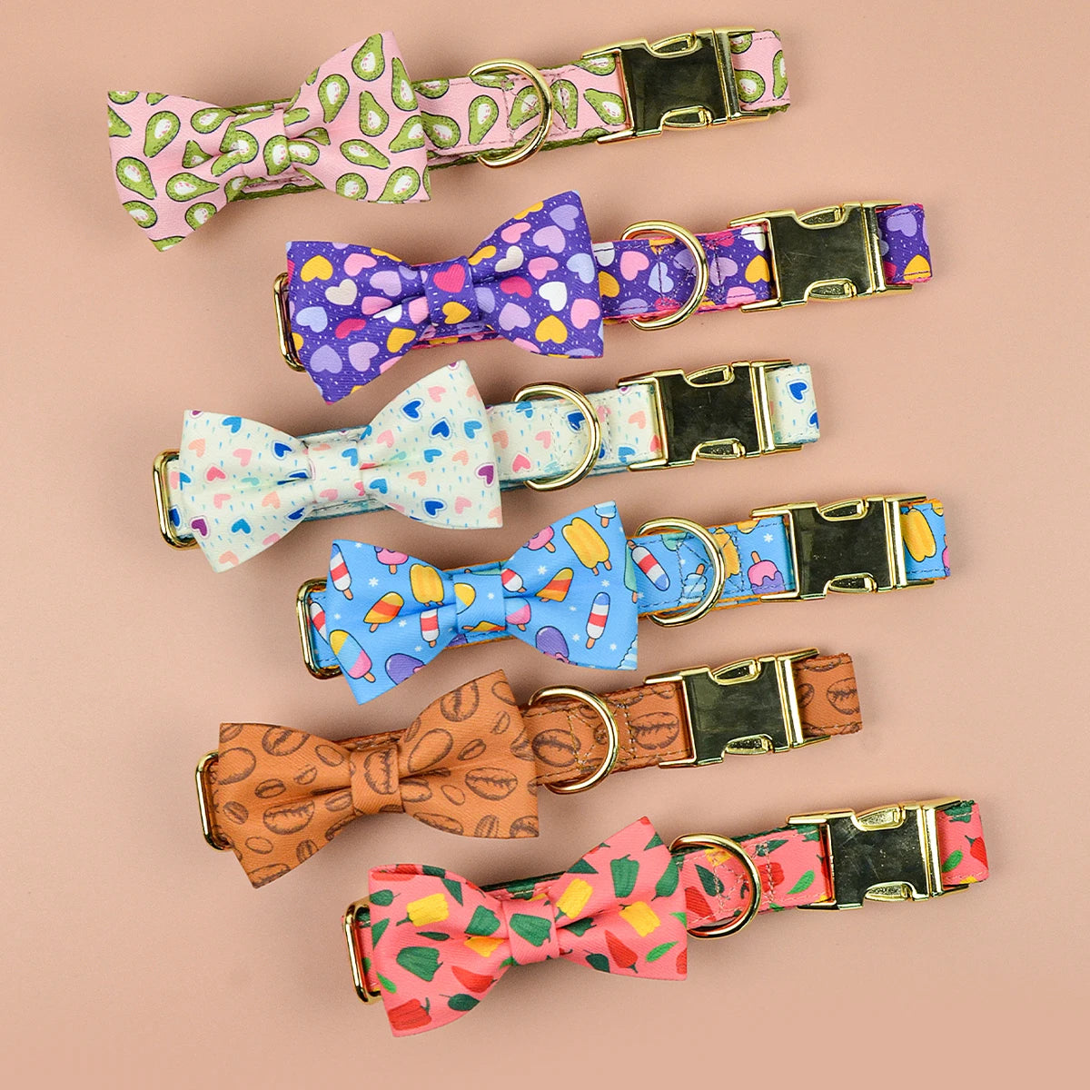 Snyggt och Justerbart Hundhalsband med Rosett – Tryckt Dubbel Design