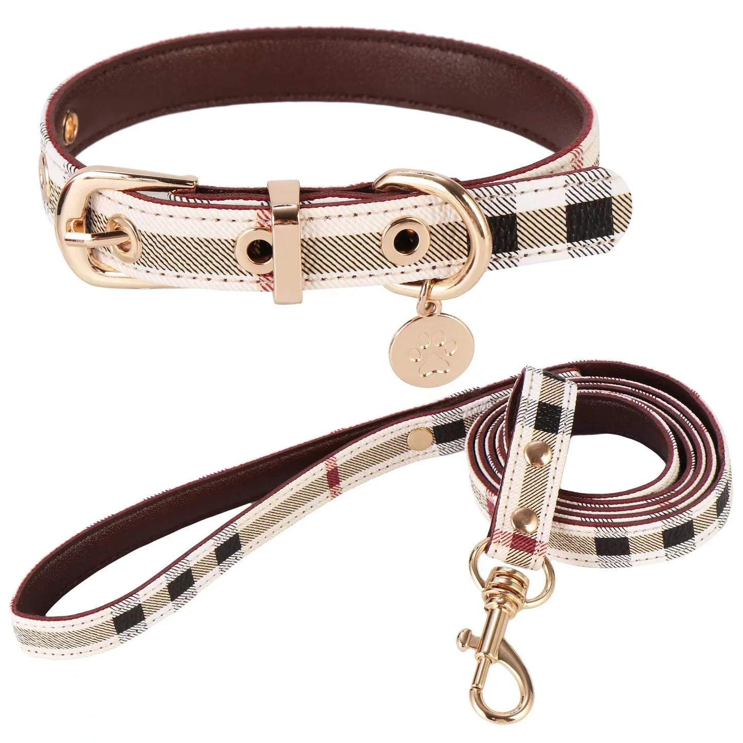 Exklusivt Halsband & Koppel i Vintagestil med Berlock – För Hundar med Stil