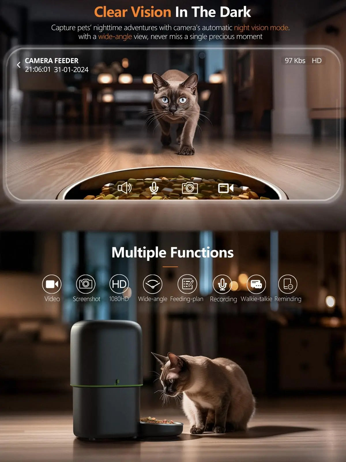 smart automatisk fodermatare med kamera och appstyrning för hund och katt
