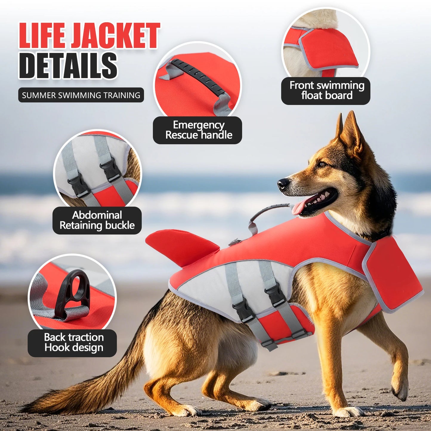 hundflytväst med hajfena justerbar passform och lyfthandtag