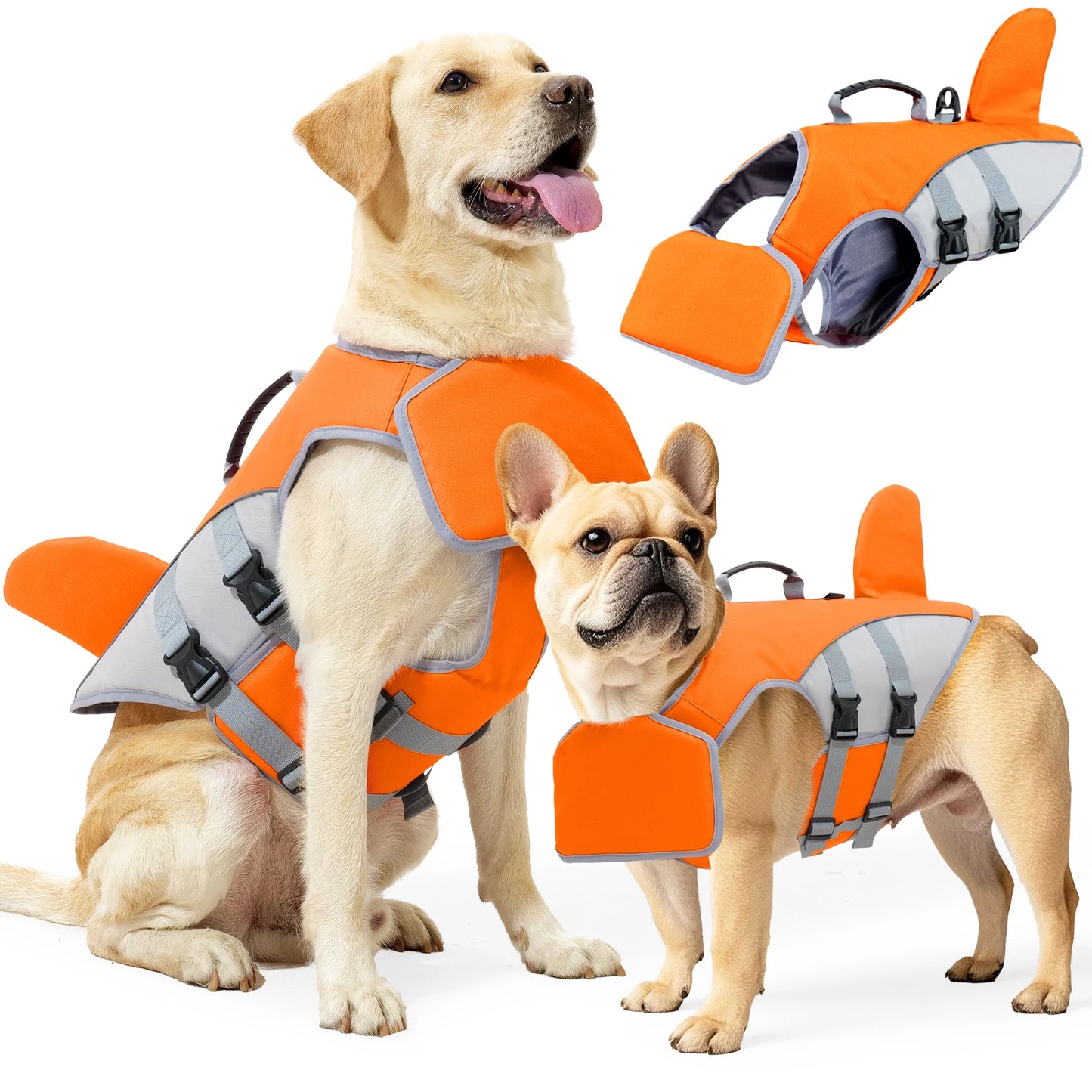 hundflytväst med hajfena justerbar passform och lyfthandtag