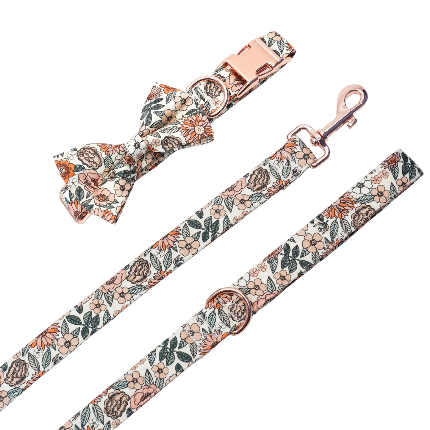 handgjort hundhalsband i boho blommigt mönster med avtagbar blomma