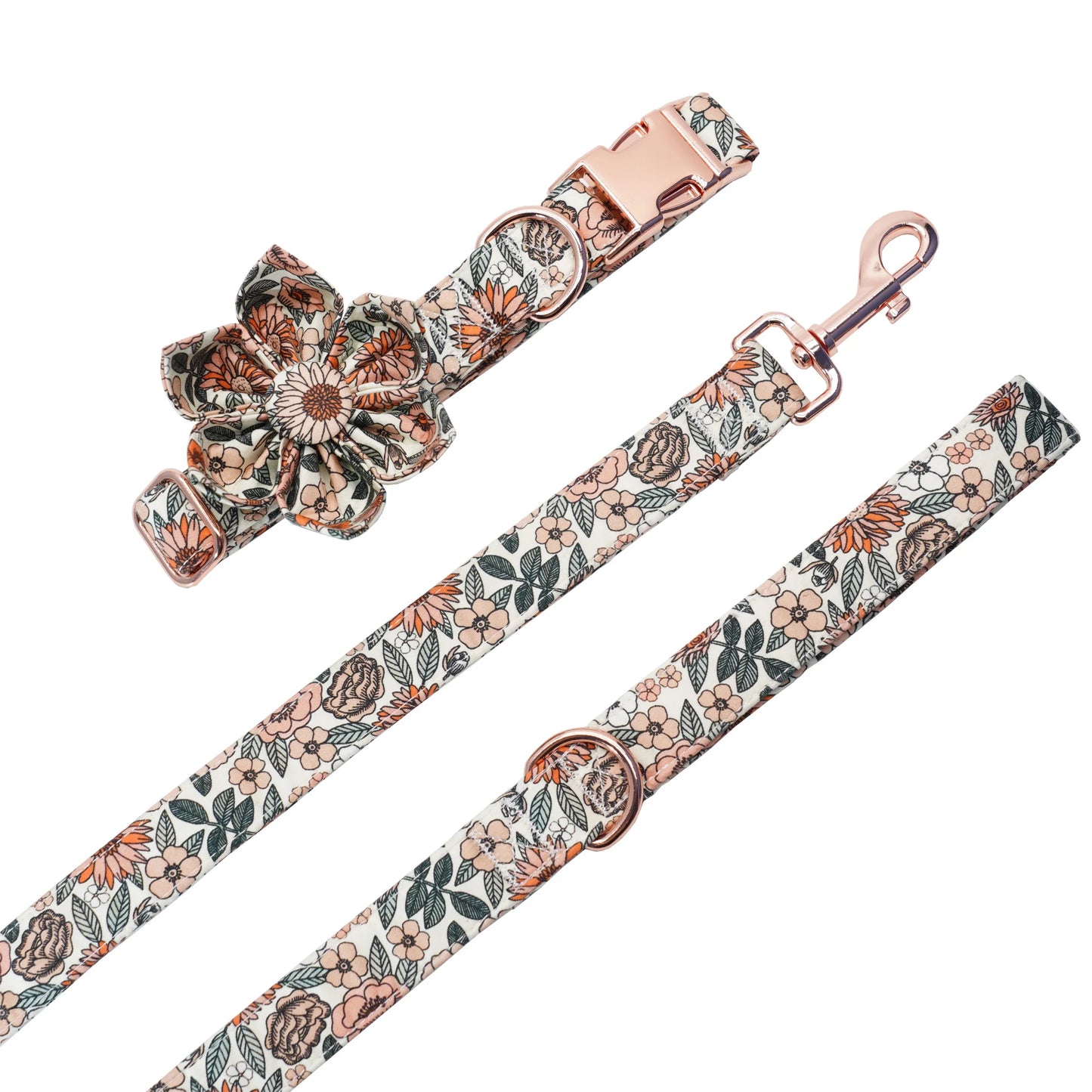 handgjort hundhalsband i boho blommigt mönster med avtagbar blomma