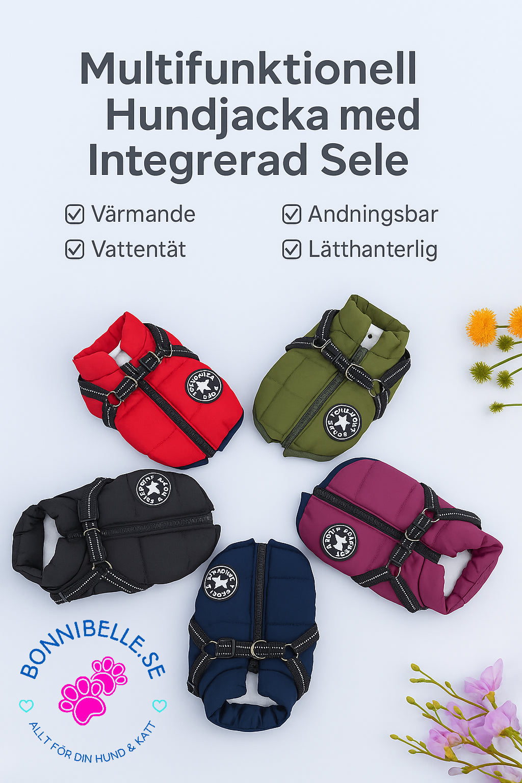 Vattentät Vinterjacka till Hund med Integrerad Sele – Varm, Bekväm och Justerbar