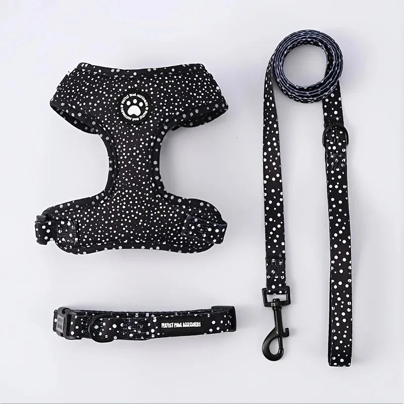 justerbart sele set med halsband och koppel för katt och liten hund