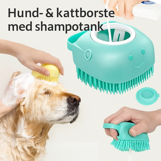 Silikonborste med Schampodispenser – Skonsam 2-i-1 Badborste för Hund & Katt
