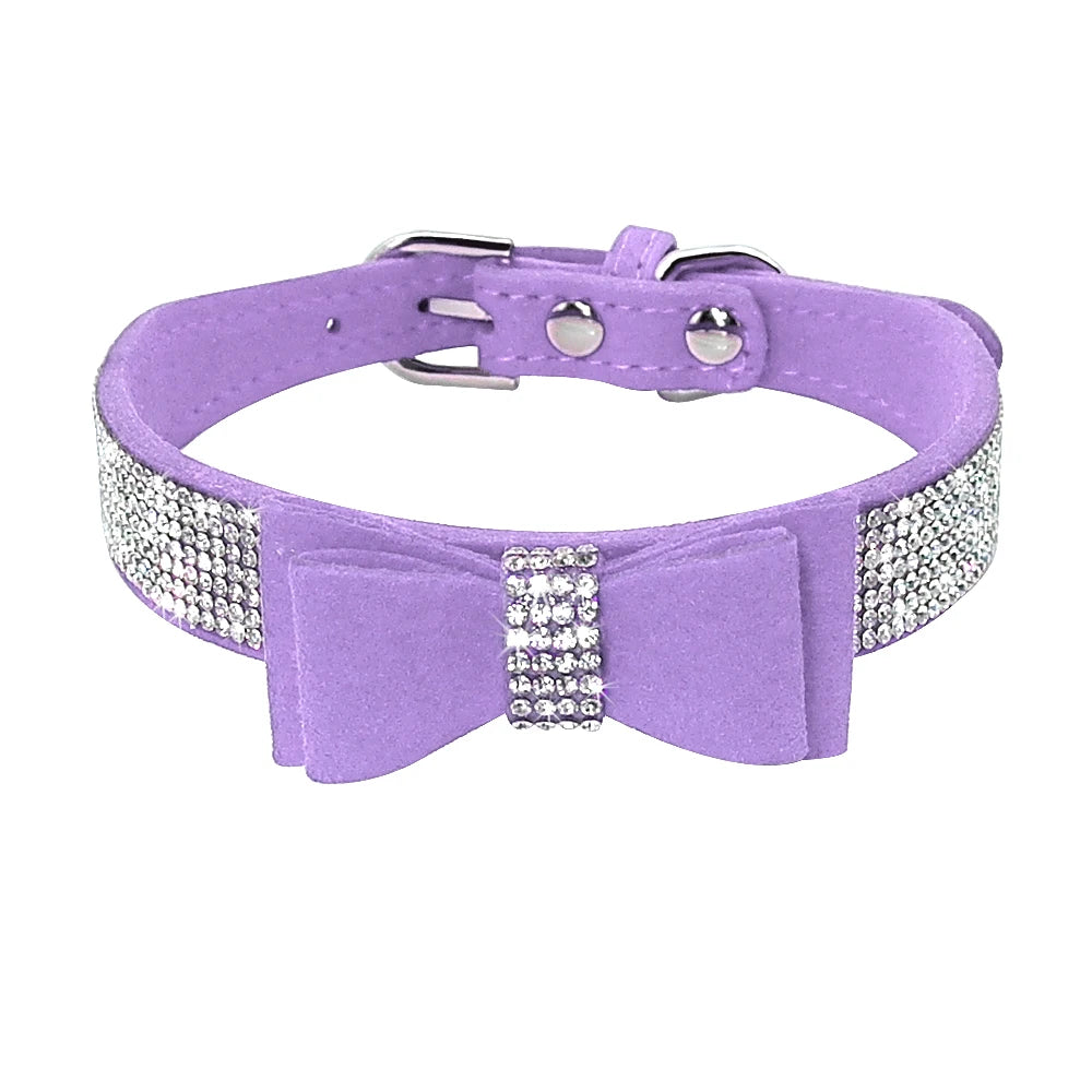 Glittrigt Halsband med Strass och Rosett för Små Hundar och Katter