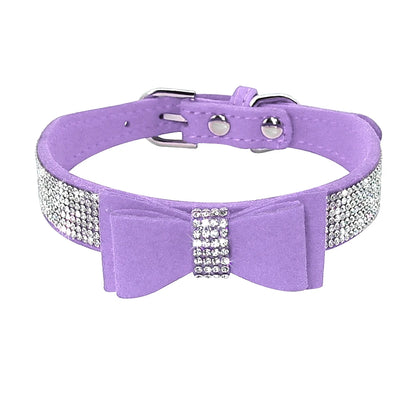 Glittrigt Halsband med Strass och Rosett för Små Hundar och Katter