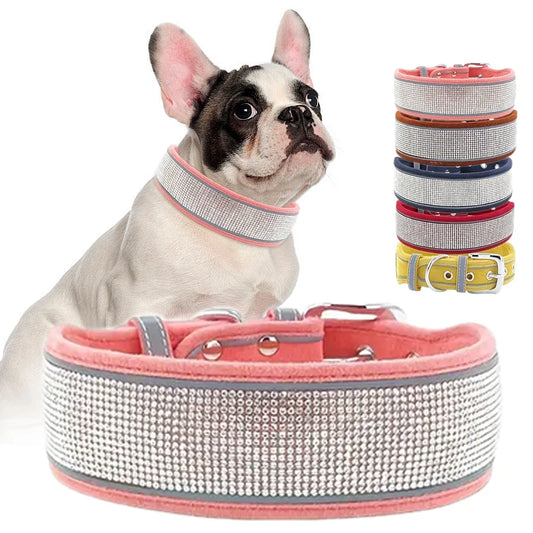 Elegant Justerbart Hundhalsband i Mockaimitation med Gnistrande Dekoration och Reflex