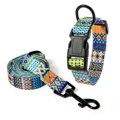 Boho Halsband med Koppel för Hundar och Katter – Justerbart och Slitstarkt Set i Trendig Design