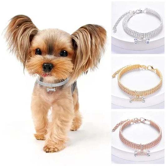Lyxigt Halsband med Strass & Benberlock – Justerbart för Små Hundar & Katter