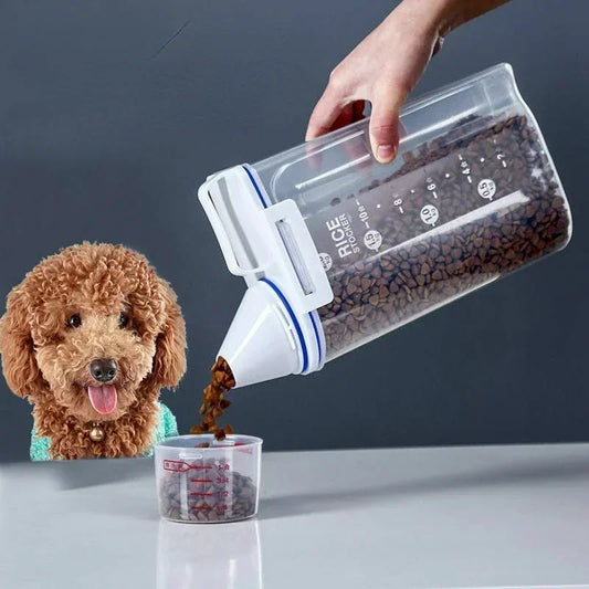 Tätslutande Foderburk för Hund- och Kattmat – 1,5/2 kg Plastbehållare med Måttkopp