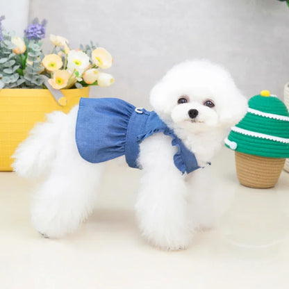 Hundklänning i Denim för Små Hundar & Katter – Broderad Sommarklänning