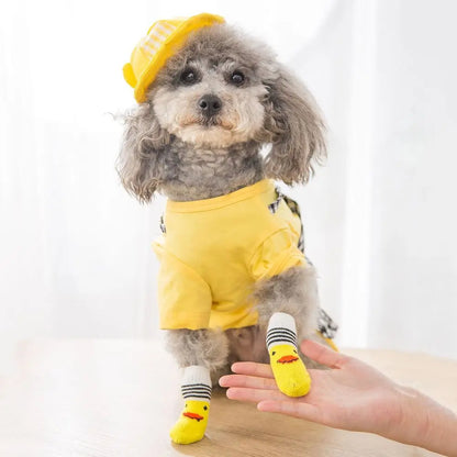 Söta Halkfria Hund- och Kattsockor i Bomullsblandning – 4-pack