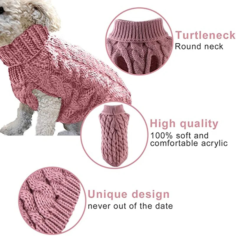 Stickad Vintertröja för Hund & Katt – Mjuk Pullover med Polokrage för Kalla Dagar