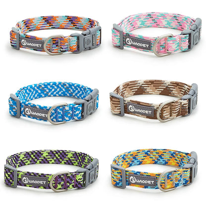 Justerbart Reflekterande Flätat Hundhalsband i Slitstark Nylon - för Medelstora till Stora Hundar