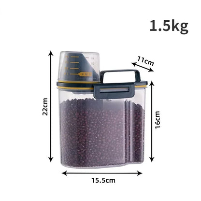 Tätslutande Foderburk för Hund- och Kattmat – 1,5/2 kg Plastbehållare med Måttkopp