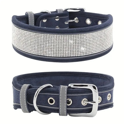 Elegant Justerbart Hundhalsband i Mockaimitation med Gnistrande Dekoration och Reflex