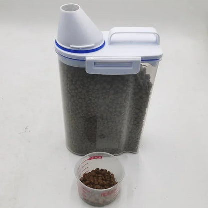 Tätslutande Foderburk för Hund- och Kattmat – 1,5/2 kg Plastbehållare med Måttkopp