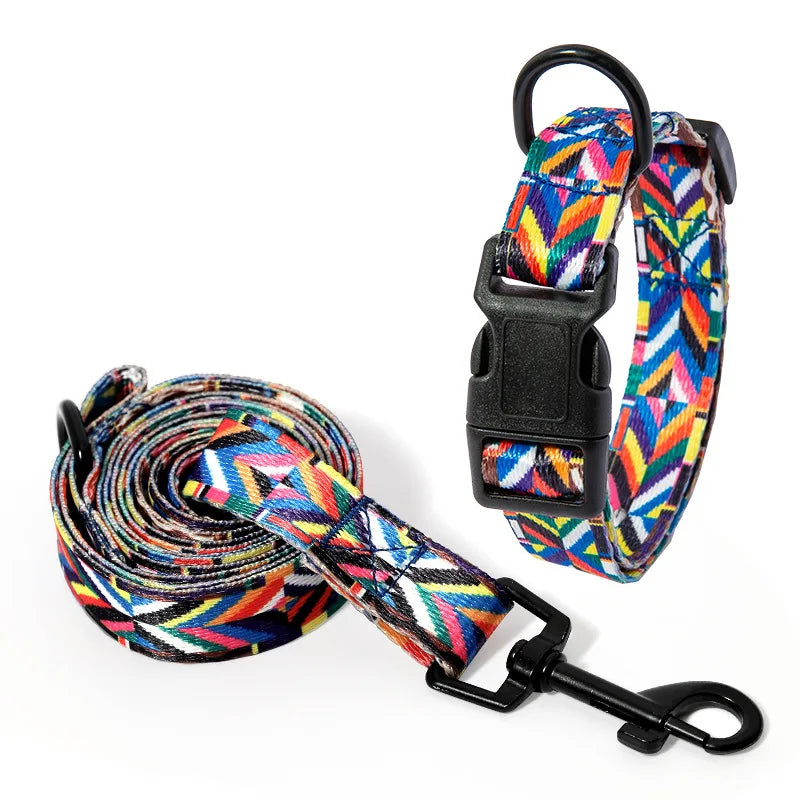 Boho Halsband med Koppel för Hundar och Katter – Justerbart och Slitstarkt Set i Trendig Design