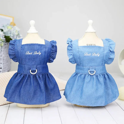 Hundklänning i Denim för Små Hundar & Katter – Broderad Sommarklänning