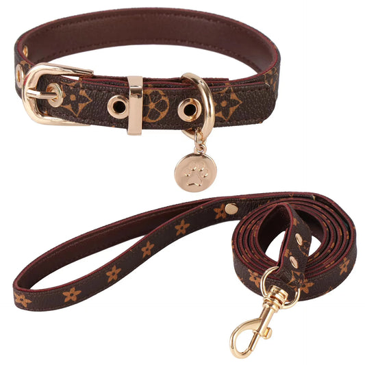 Exklusivt Halsband & Koppel i Vintagestil med Berlock – För Hundar med Stil
