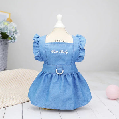 Hundklänning i Denim för Små Hundar & Katter – Broderad Sommarklänning