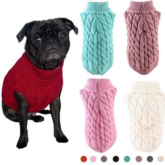 Stickad Vintertröja för Hund & Katt – Mjuk Pullover med Polokrage för Kalla Dagar