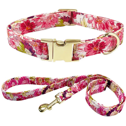 Exklusivt Blommigt Halsbandsset med Rosett & Koppel för Hund