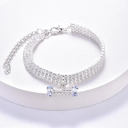 Lyxigt Halsband med Strass & Benberlock – Justerbart för Små Hundar & Katter
