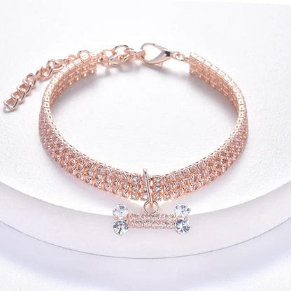 Lyxigt Halsband med Strass & Benberlock – Justerbart för Små Hundar & Katter