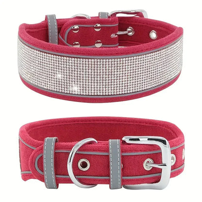 Elegant Justerbart Hundhalsband i Mockaimitation med Gnistrande Dekoration och Reflex