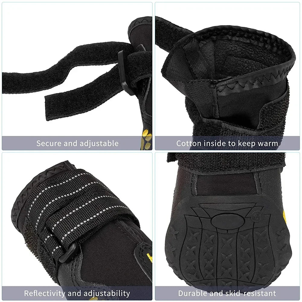 Vattentäta Hundskor – Halksäkra Gummiskor med Reflex - Skydd för Tassar i Snö & Värme – 4-pack