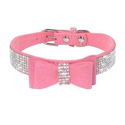 Glittrigt Halsband med Strass och Rosett för Små Hundar och Katter