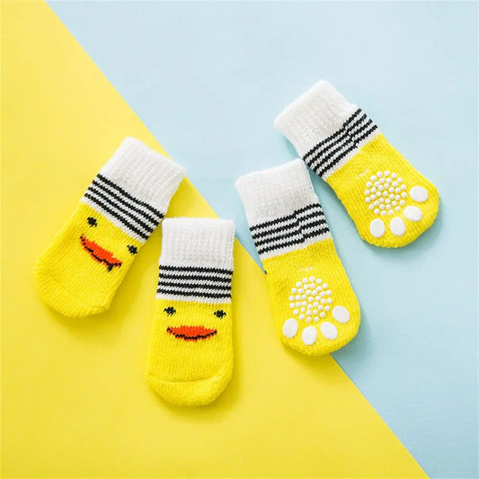 Söta Halkfria Hund- och Kattsockor i Bomullsblandning – 4-pack