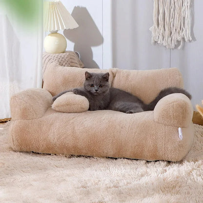 Elegant Kattsäng i Plysch – Varm och Bekväm Soffbädd för Katter och Små Hundar