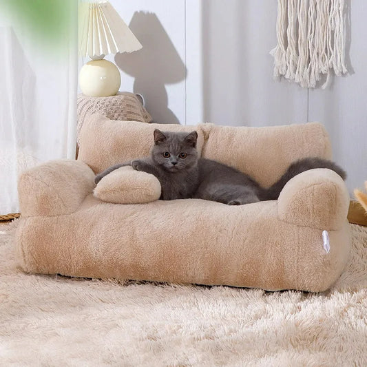Elegant Kattsäng i Plysch – Varm och Bekväm Soffbädd för Katter och Små Hundar