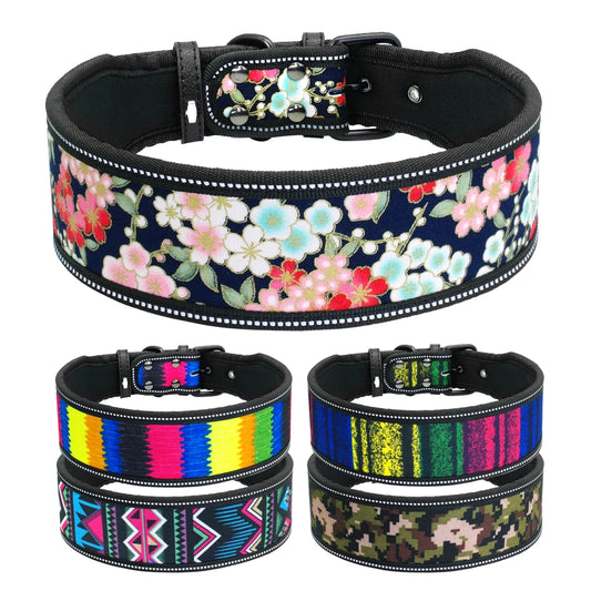 Reflekterande och Mönstrat Nylonhalsband för Medelstora och Stora Hundar
