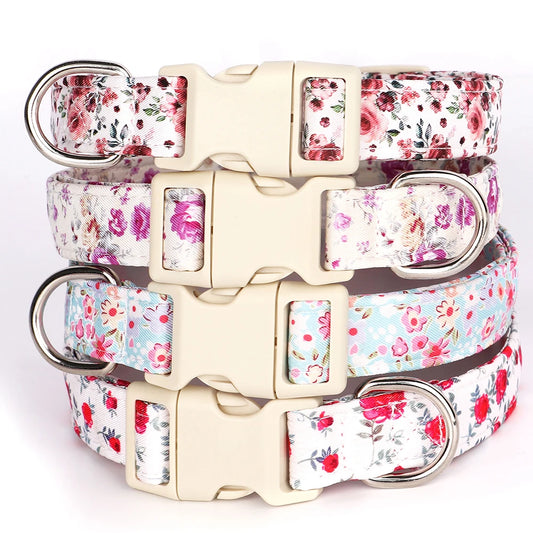 Justerbart Nylonhalsband för Hund – Söt Design med Blommor