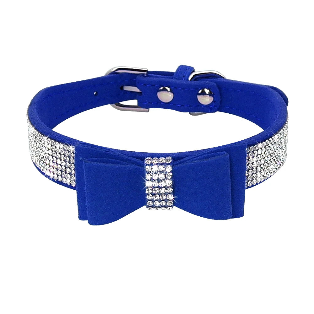 Glittrigt Halsband med Strass och Rosett för Små Hundar och Katter