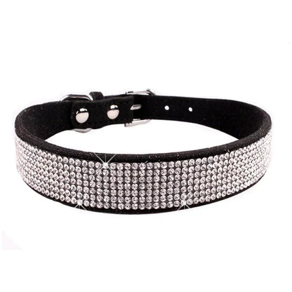 Bling Hundhalsband i Mjuk Mocka Immitation – Justerbart & Glittrande med Strass för Hund & Katt