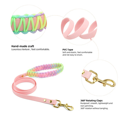 Justerbart Hundhalsband och Koppelset i PVC och Flätad Nylon – Färgglatt och Slitstarkt